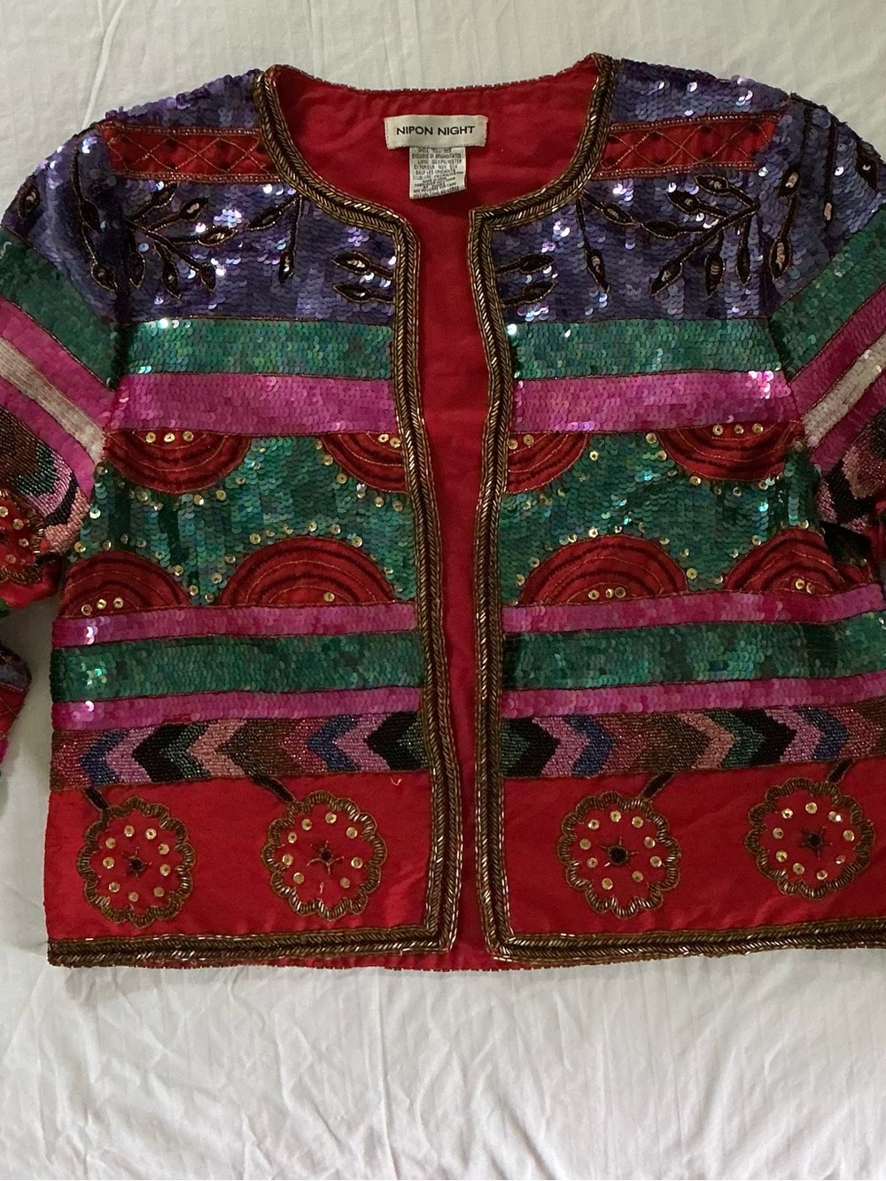 Nipon Night Women's Multicolor Sequin Embellished Open-Front Jacket